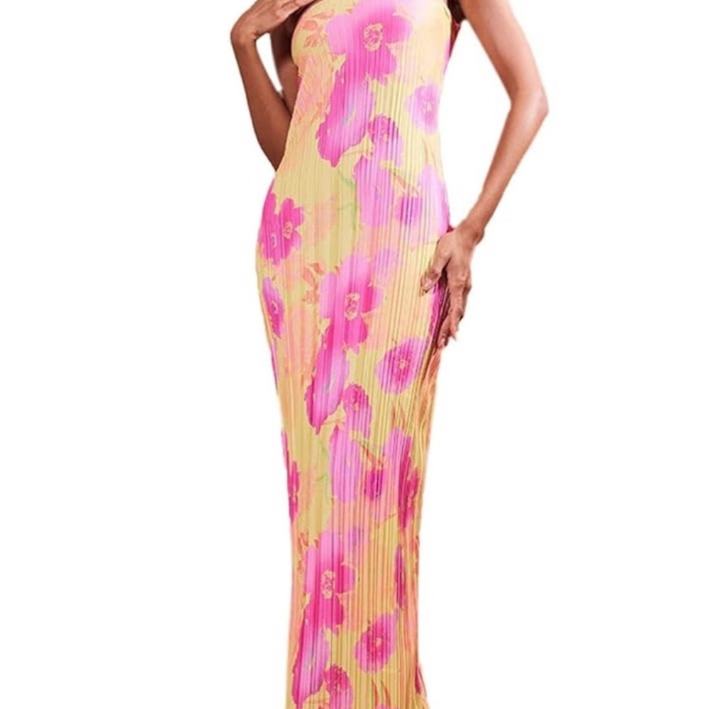 Floral Pink and Yellow Maxi Dress